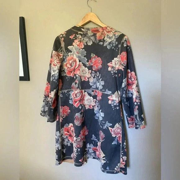 ANTHROPOLOGIE faux suede duster jacket SOLITAIRE Floral open Cardigan sz M chic - Picture 6 of 14